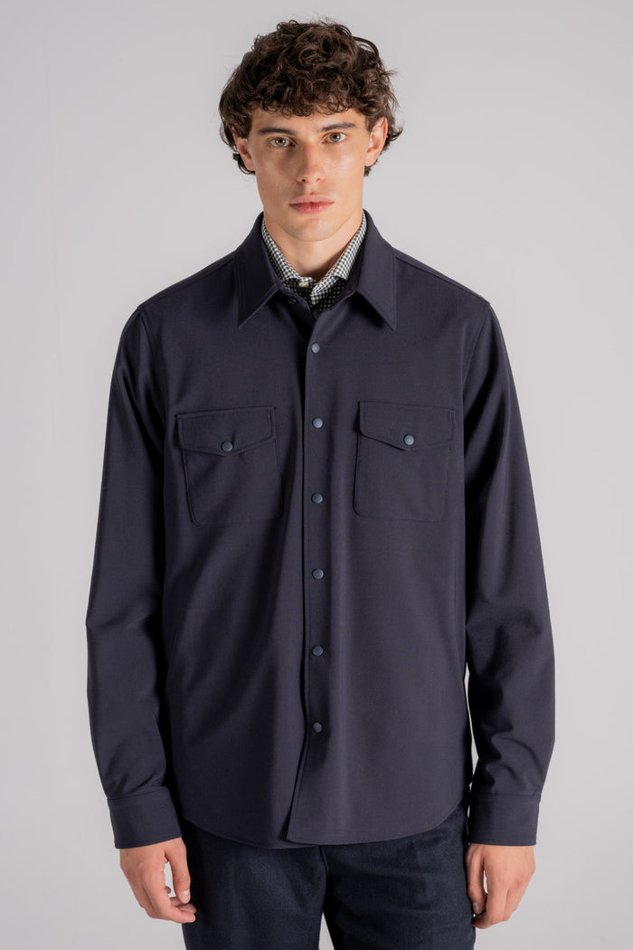 Aspesi Double Shirt In Blue Polyester/wool Blu Uomo - 1