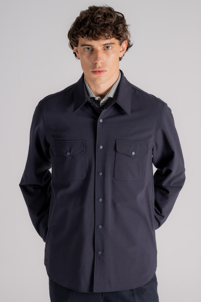 Aspesi Double Shirt In Blue Polyester/wool Blu Uomo - 5