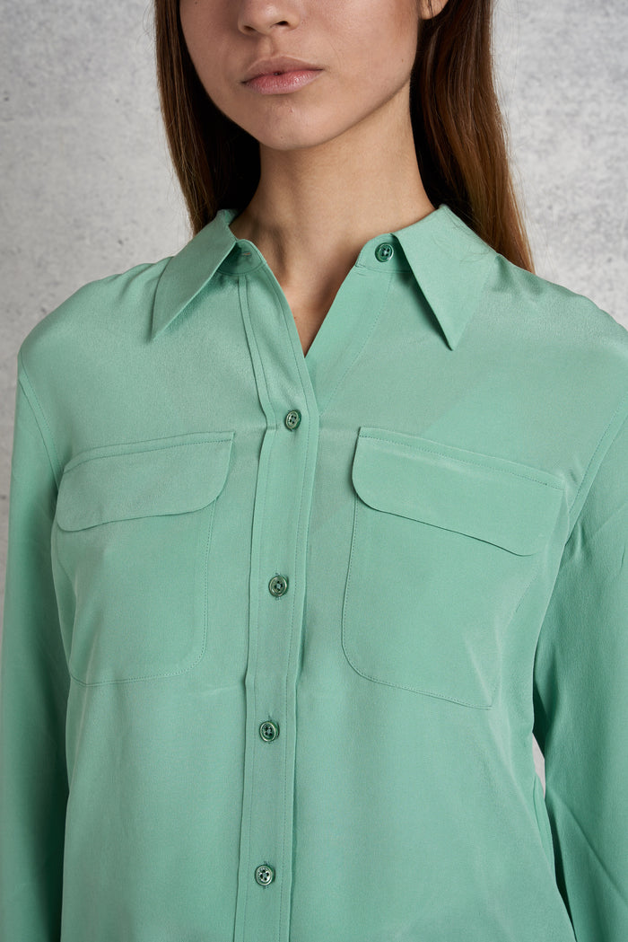  Equipment Femme Camicia In Seta Verde Verde Donna - 4