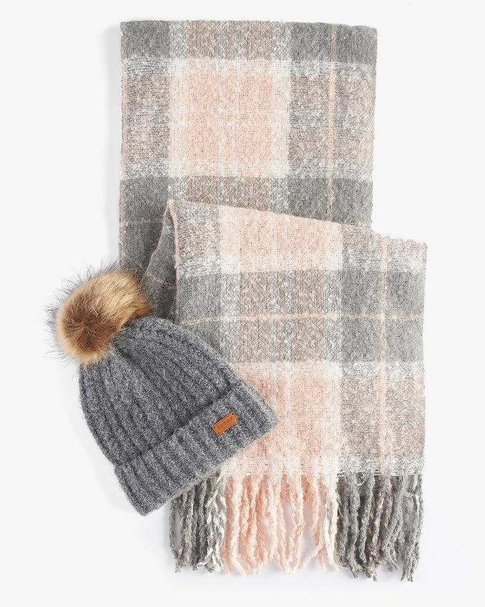 Barbour Saltburn Beanie&tartan Scarf Beige Donna