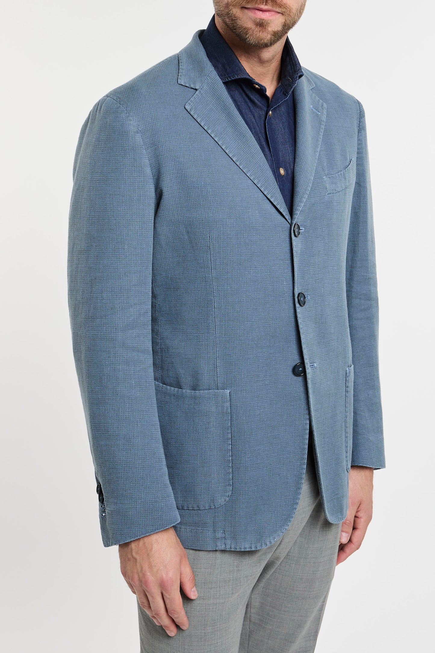  Santaniello Multicolor Jacket In Cotton/linen Blend Azzurro Uomo - 4