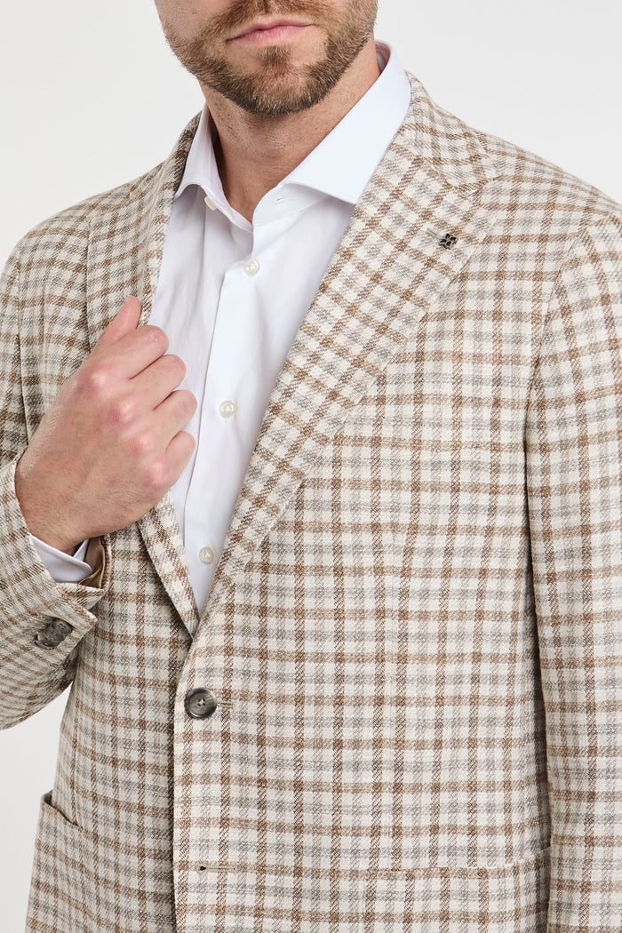  Tagliatore Multicolor Double-breasted Jacket In Mixed Materials Beige Uomo - 6