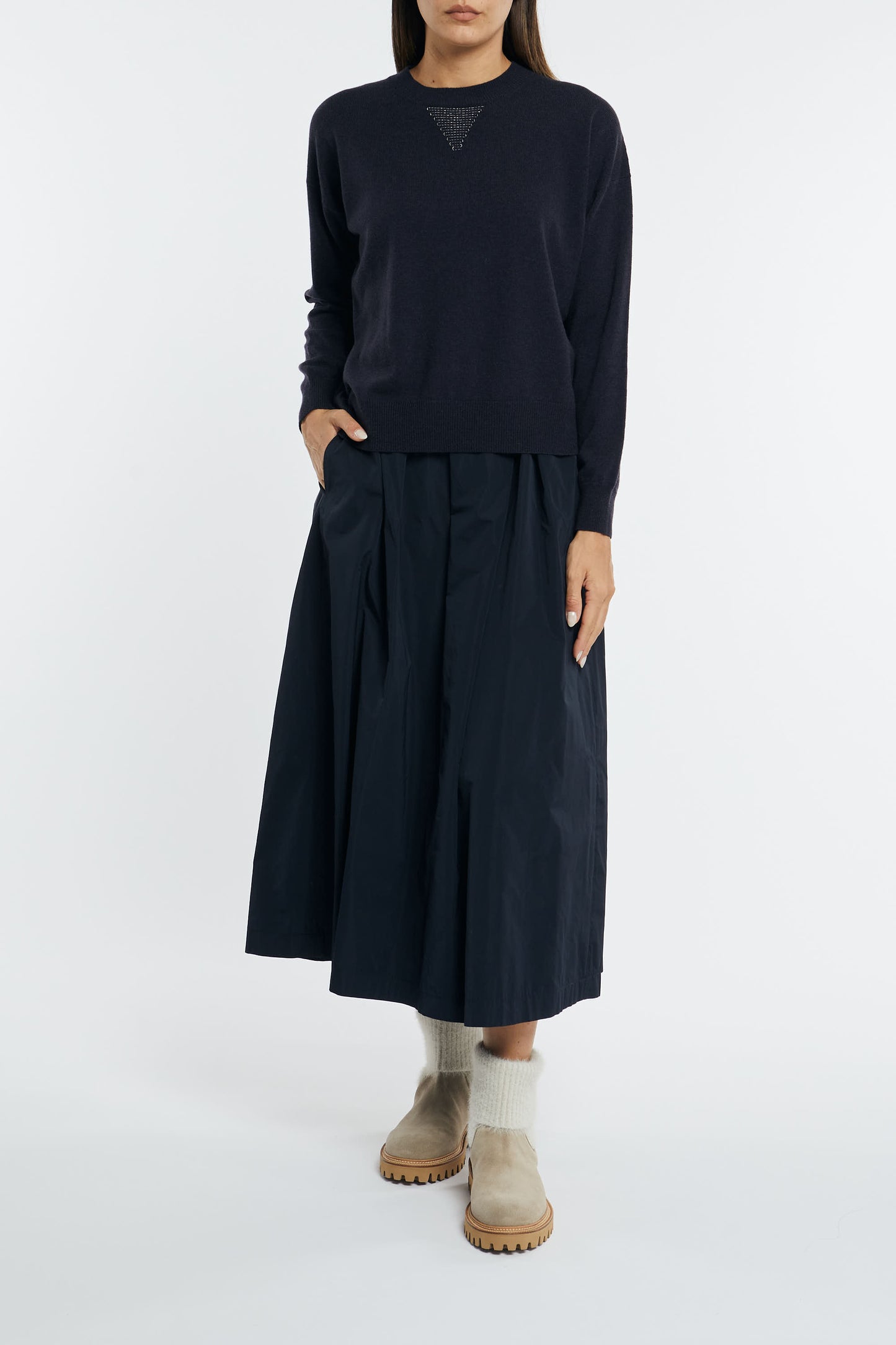  Peserico Maglia Tricot Lana Seta E Cashmere Blu Blu Donna - 1