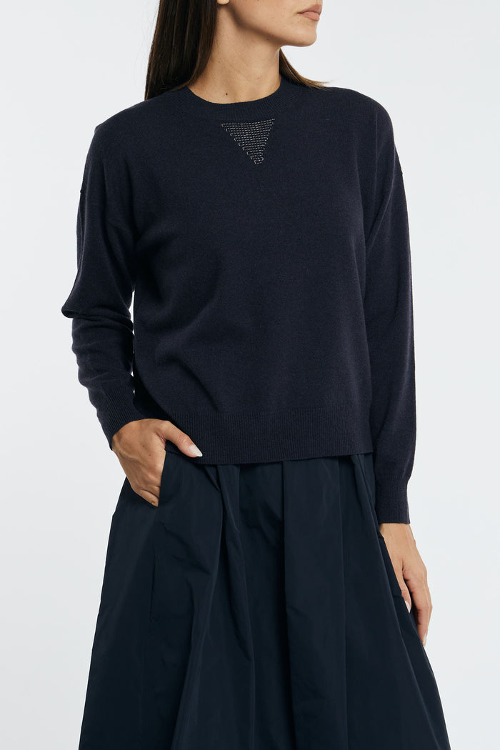  Peserico Maglia Tricot Lana Seta E Cashmere Blu Blu Donna - 3