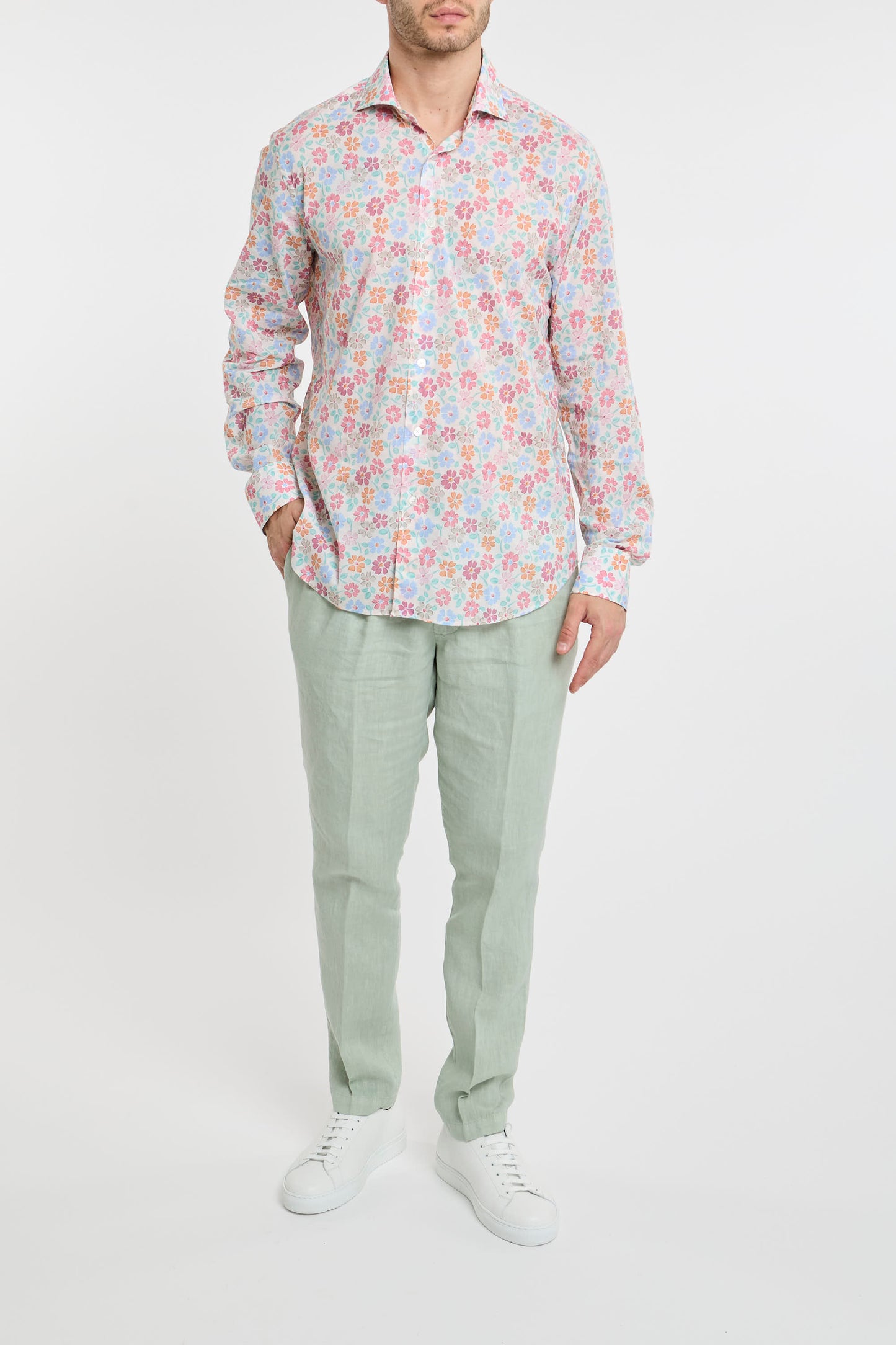  Fedeli Shirt Sean Ml Panamino 95% Co 5% Ea Multicolor Rosa Uomo - 1