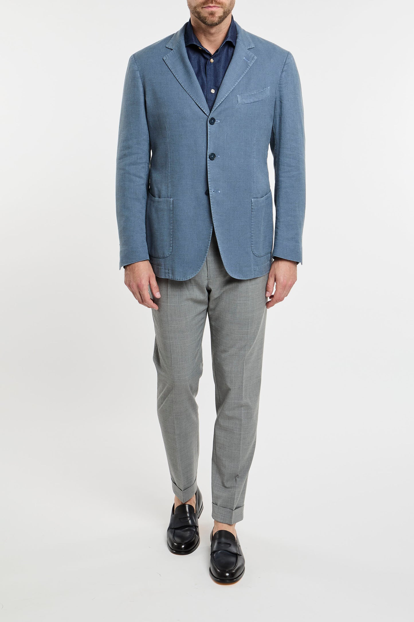  Santaniello Multicolor Jacket In Cotton/linen Blend Azzurro Uomo - 1