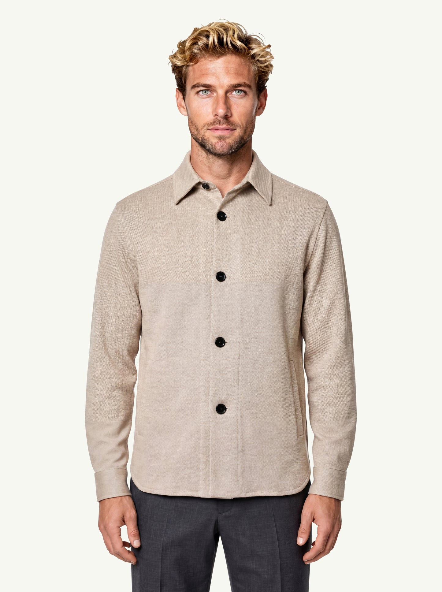  Harris Wharf London Men Shirt Jacket Honeyvomb Whit Loro Piana Beige - 3