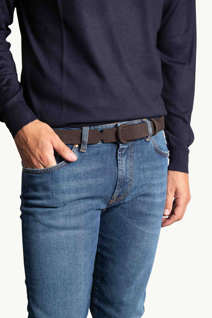 Orciani Cintura Nobuckle Suede In Camoscio E Tessuto Marrone Uomo