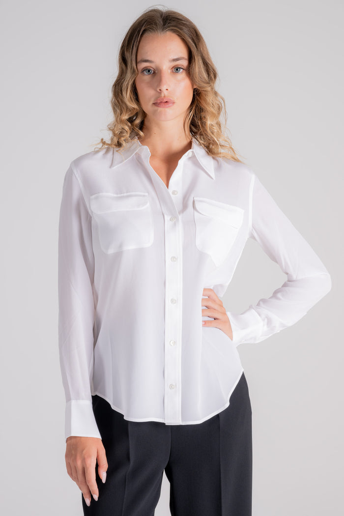  Equipment Femme White Shirt 100% Silk Bianco Donna - 3