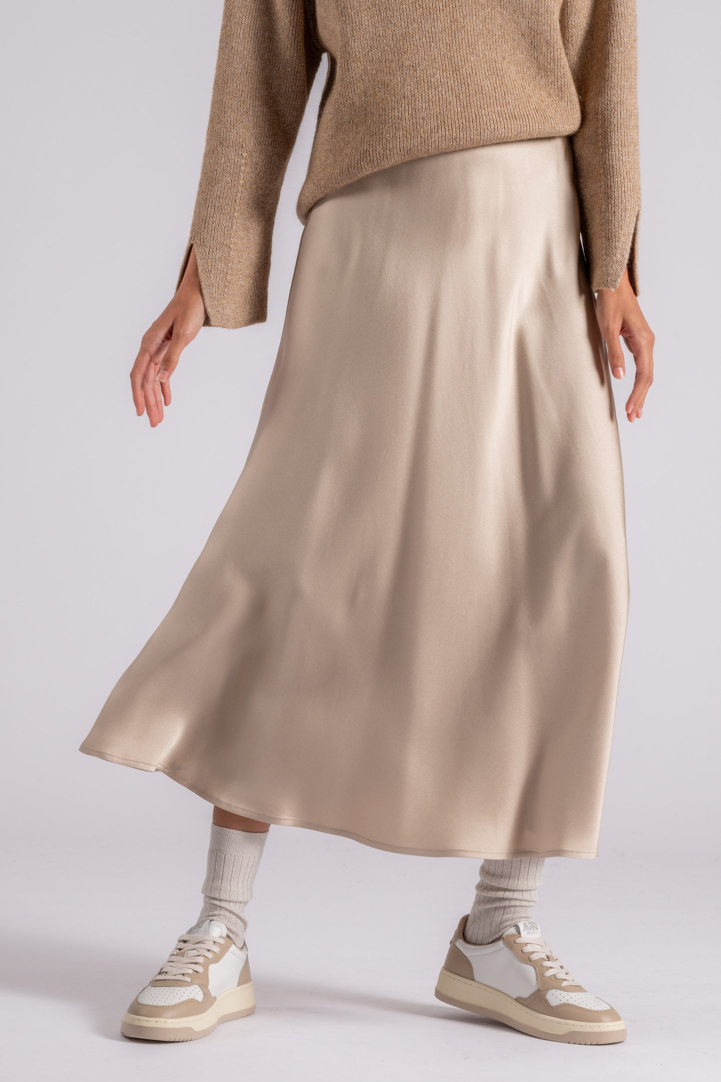  Herno Satin Effect Skirt In Acetate/viscose Beige Beige Donna - 1