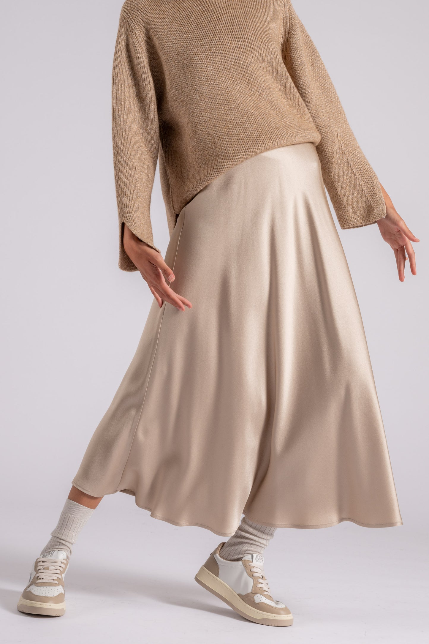  Herno Satin Effect Skirt In Acetate/viscose Beige Beige Donna - 2