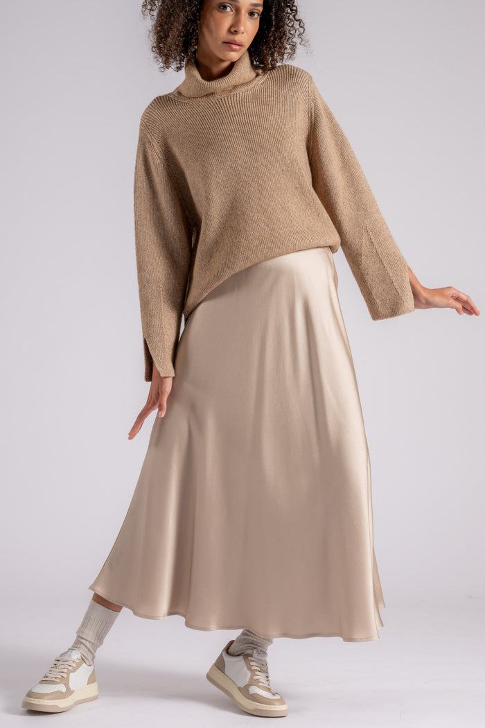  Herno Satin Effect Skirt In Acetate/viscose Beige Beige Donna - 3