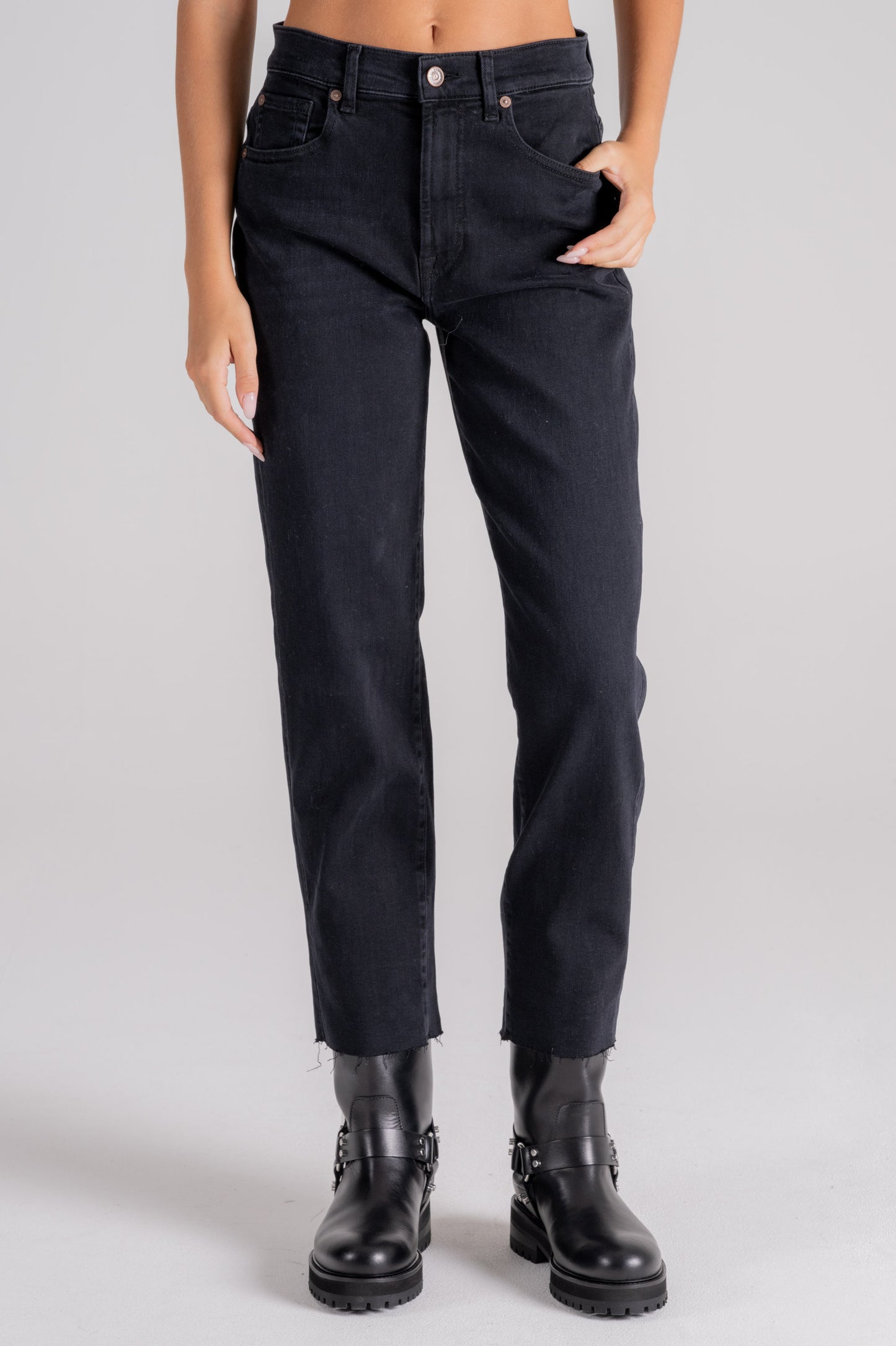  7 For All Mankind Jeans Modern Straight Envy With Raw Nero Nero Donna - 1