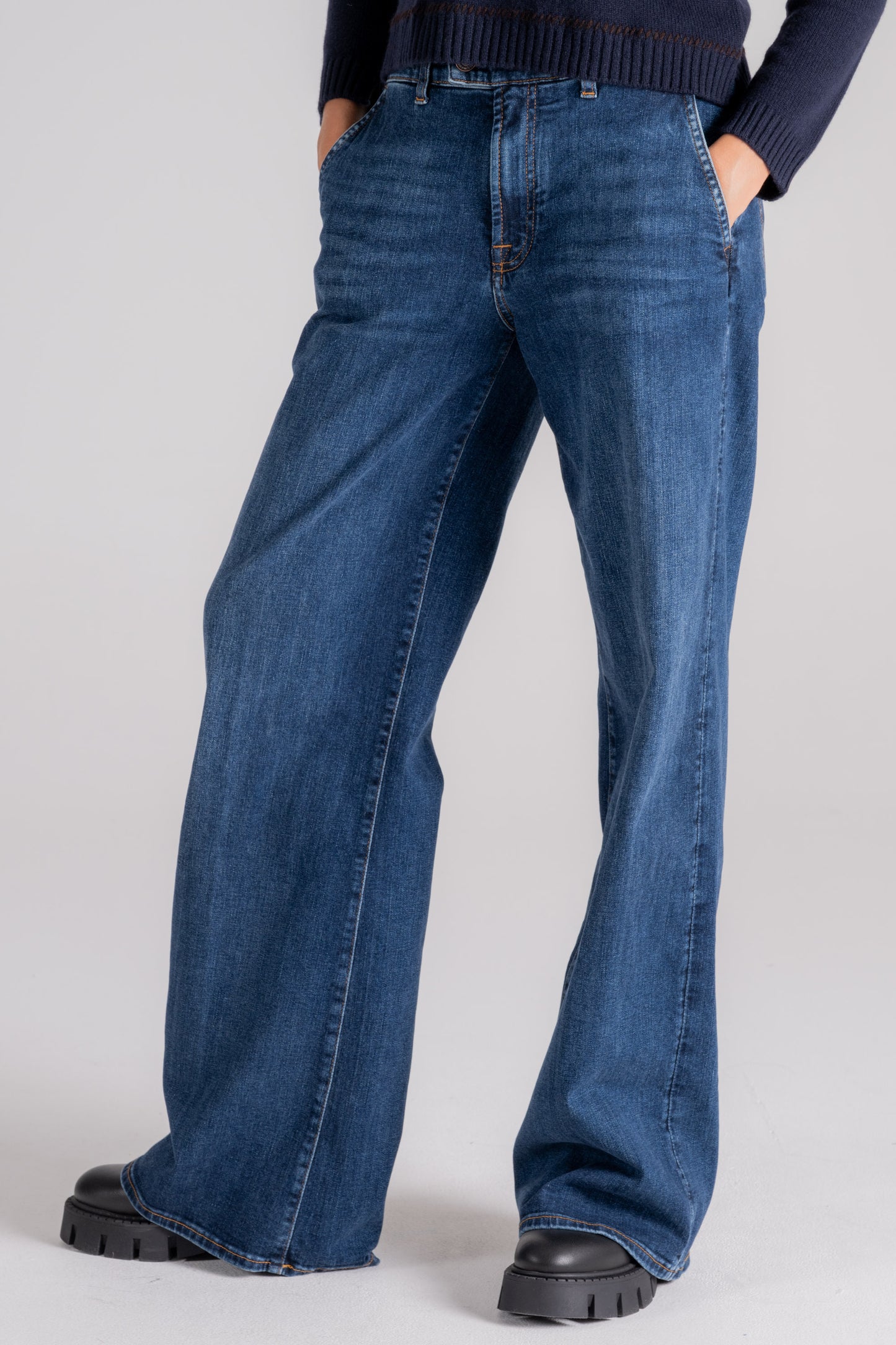  7 For All Mankind Jeans Tailored Lotta Rebel With Slash Blu Blu Donna - 3