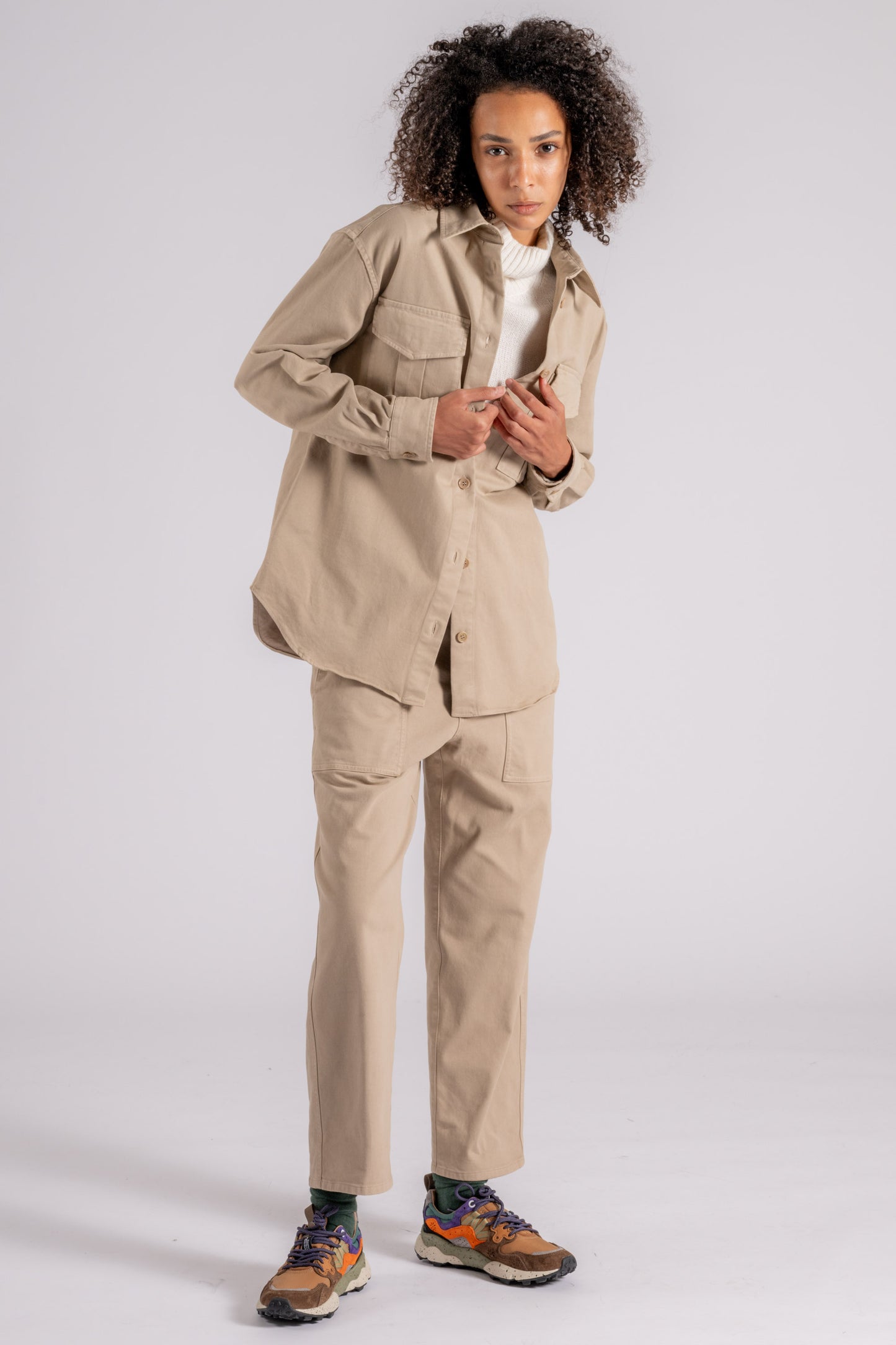  Aspesi Tailored Overshirt And Cotton/elastane Beige Trousers Beige Donna - 1