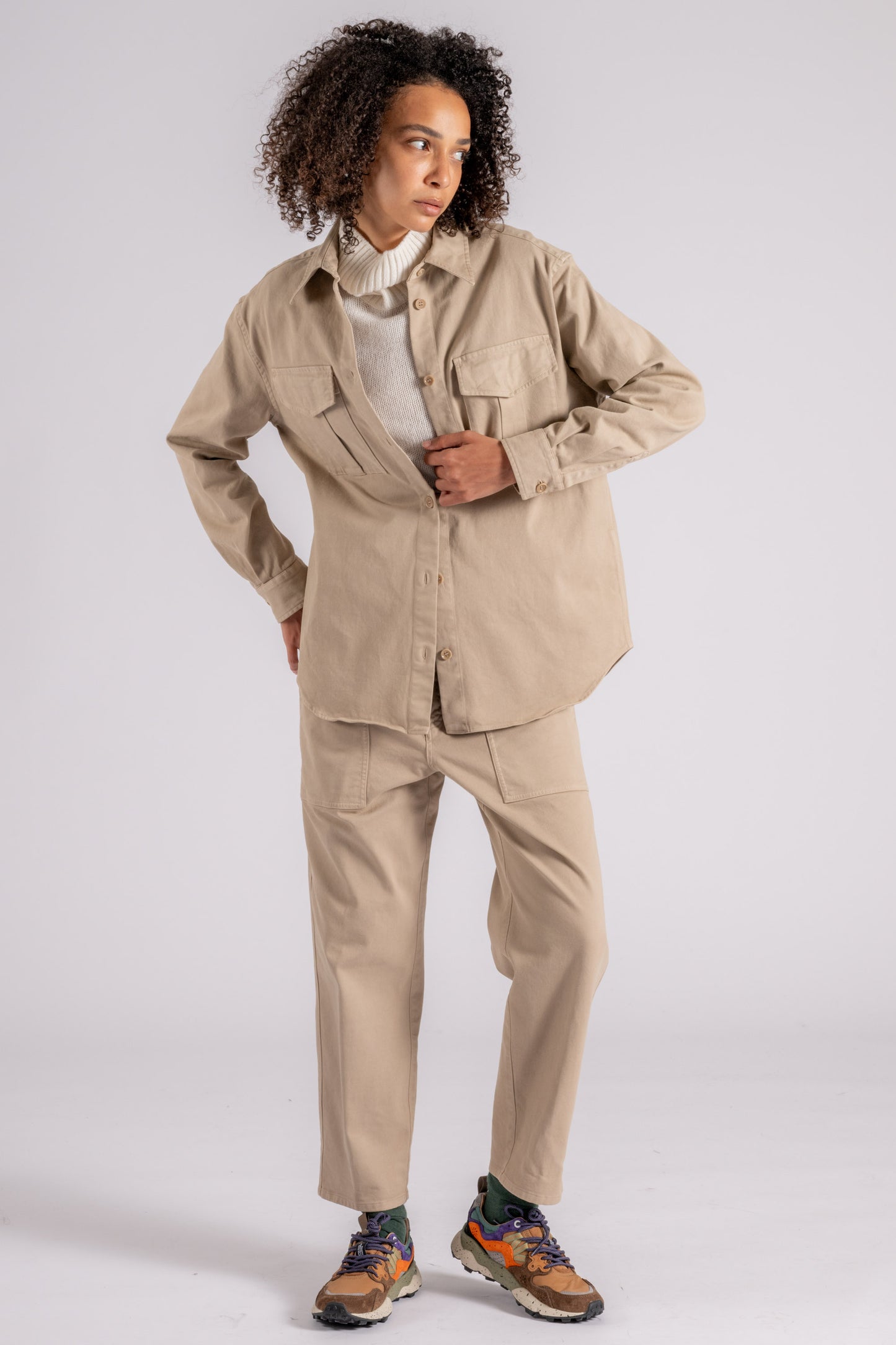  Aspesi Tailored Overshirt And Cotton/elastane Beige Trousers Beige Donna - 2