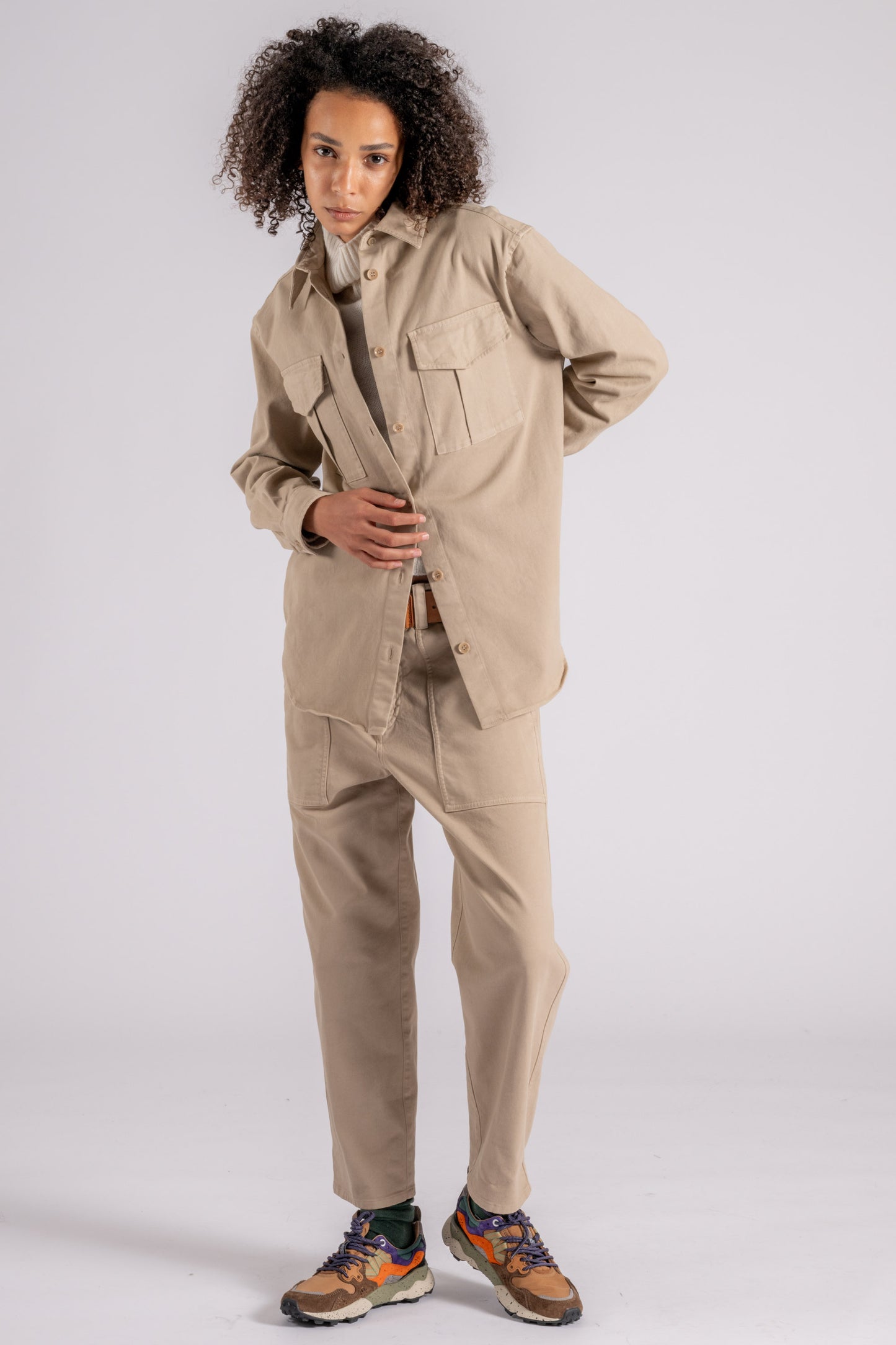  Aspesi Tailored Overshirt And Cotton/elastane Beige Trousers Beige Donna - 3