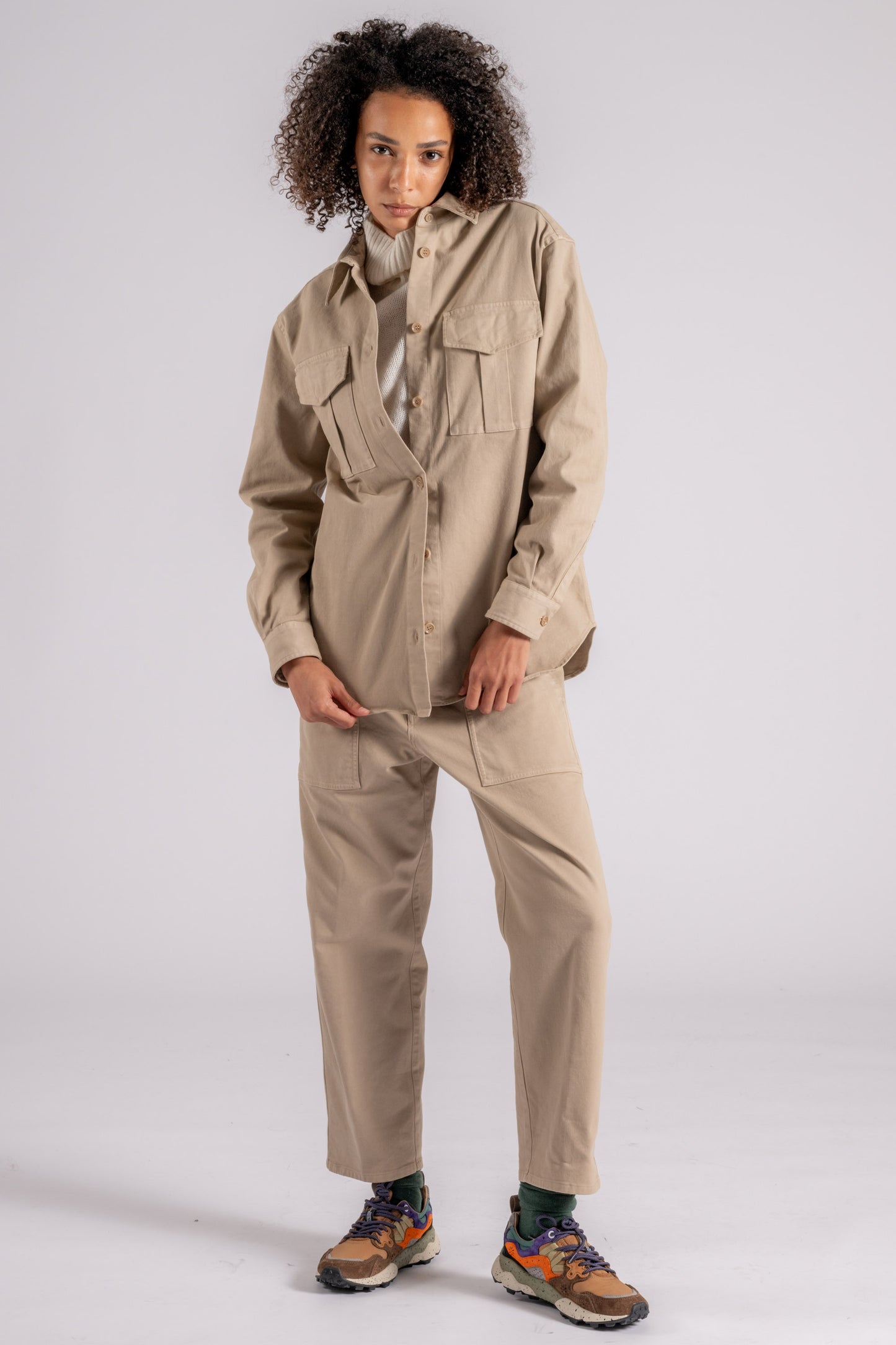  Aspesi Tailored Overshirt And Cotton/elastane Beige Trousers Beige Donna - 4