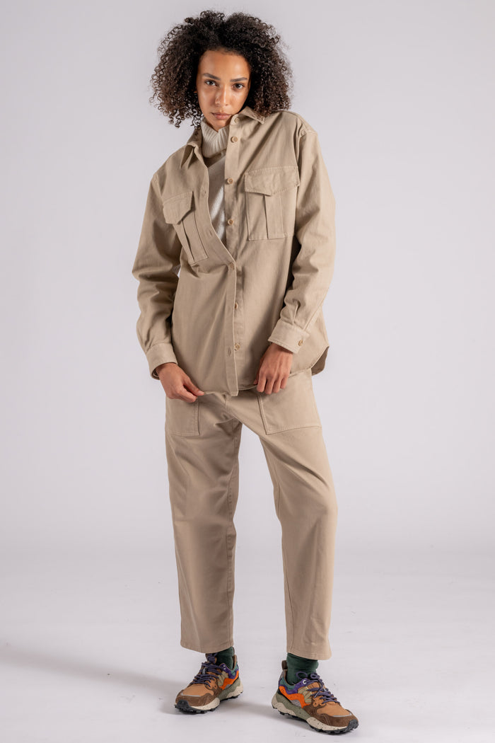  Aspesi Tailored Overshirt And Cotton/elastane Beige Trousers Beige Donna - 4