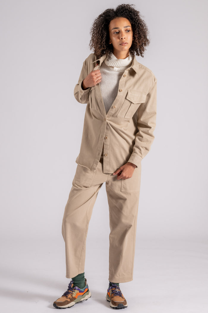  Aspesi Tailored Overshirt And Cotton/elastane Beige Trousers Beige Donna - 5