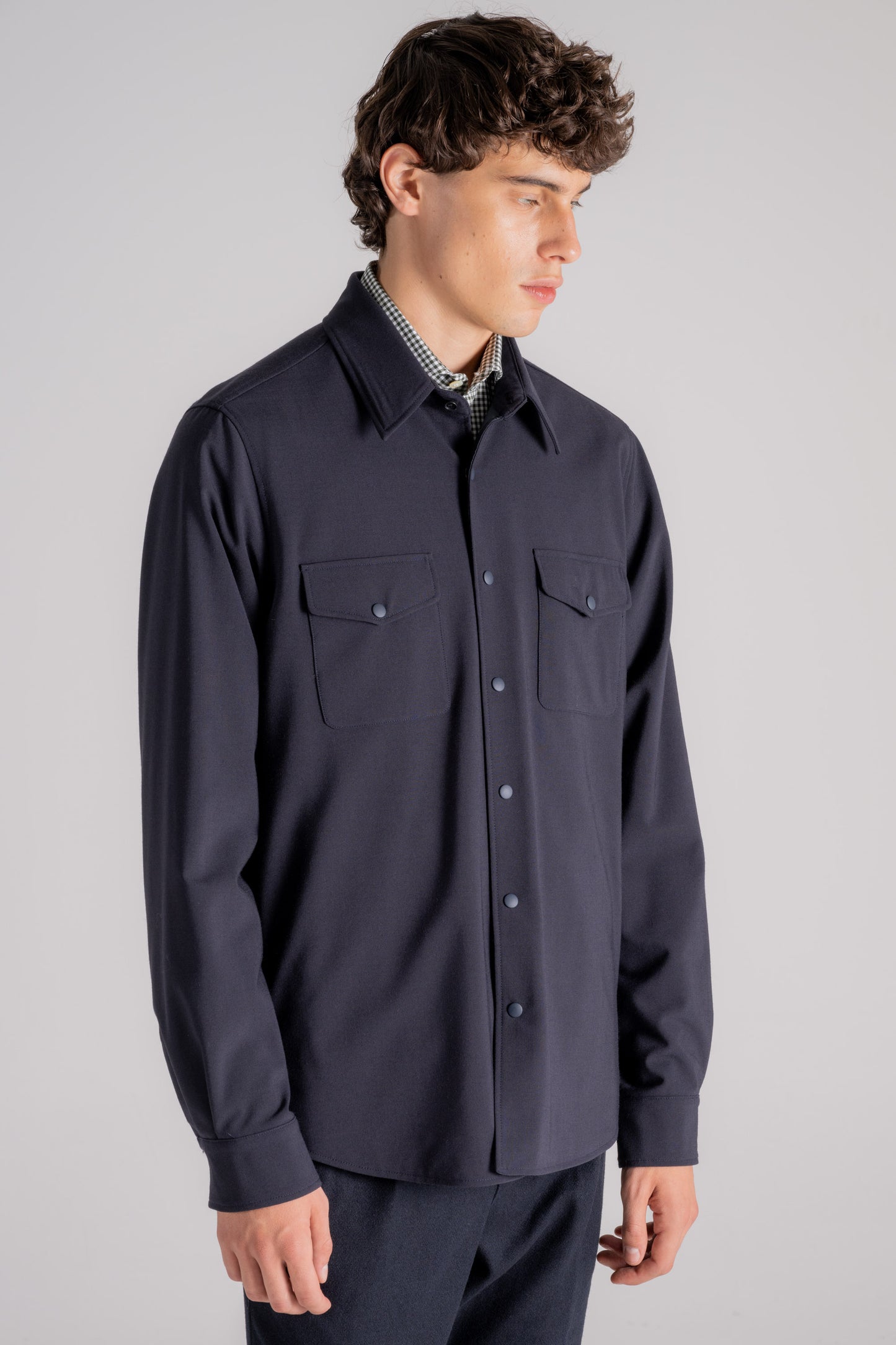  Aspesi Double Shirt In Blue Polyester/wool Blu Uomo - 2