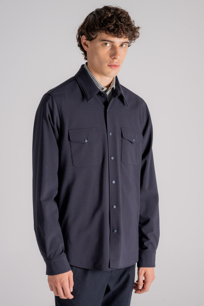  Aspesi Double Shirt In Blue Polyester/wool Blu Uomo - 3