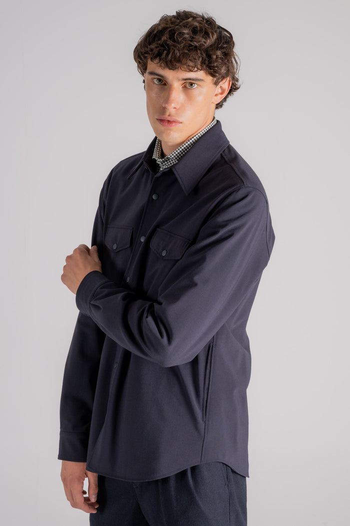  Aspesi Double Shirt In Blue Polyester/wool Blu Uomo - 4