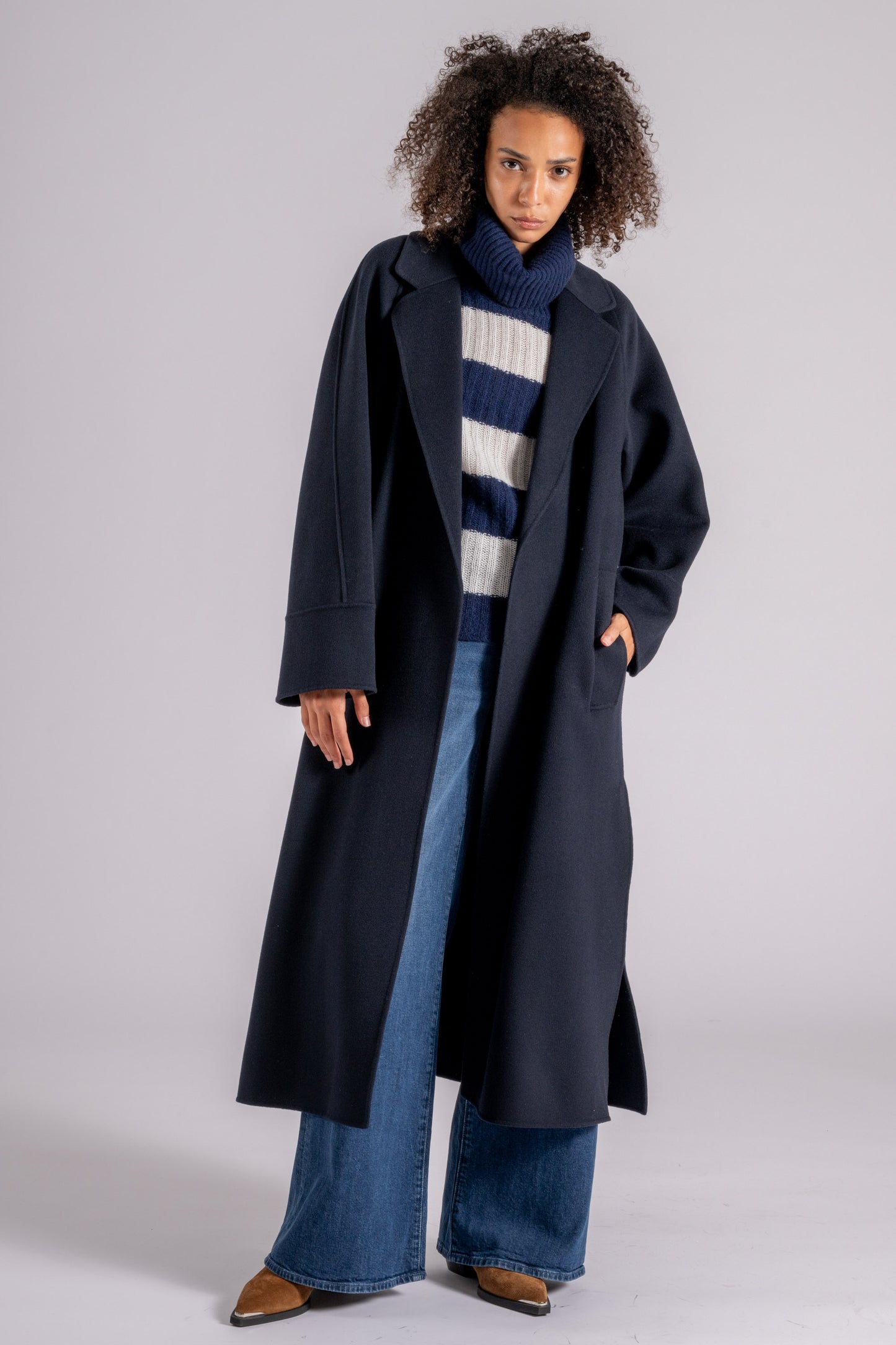  Max Mara S Cappotto Lana Vergine Blu Blu Donna - 4