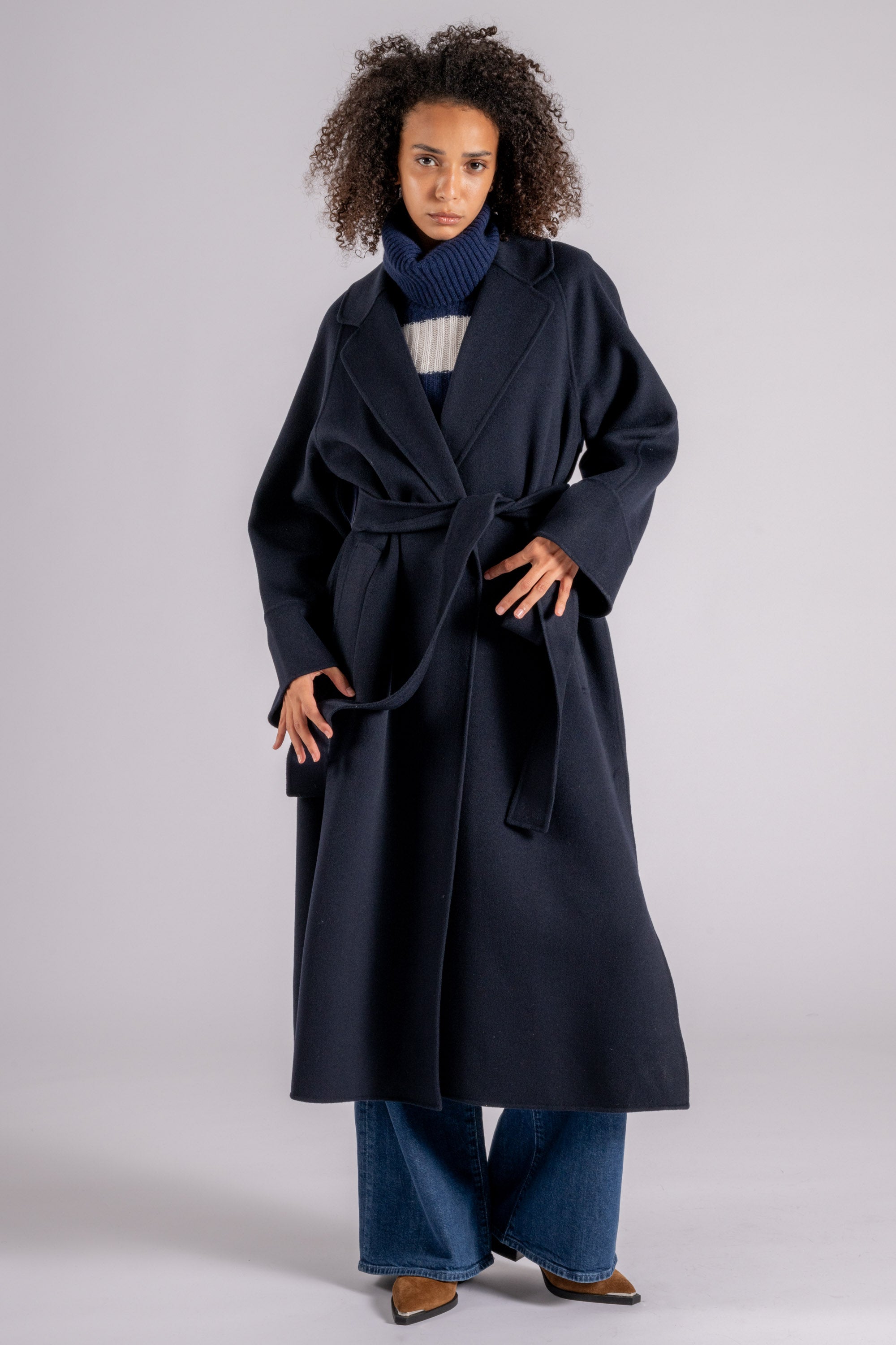 Max Mara S Virgin Wool Blue Coat Classicdarkblue Donna Modamica