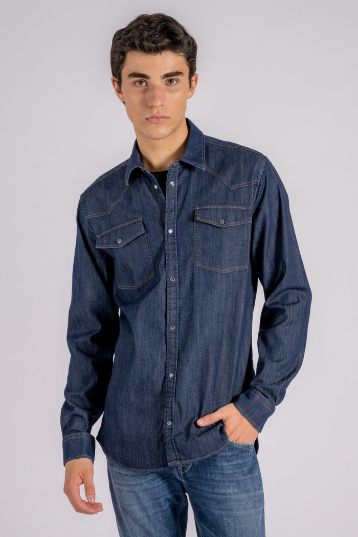  Dondup Texan Shirt 98% Cotton 2% Elastane Blue Blu Uomo - 5