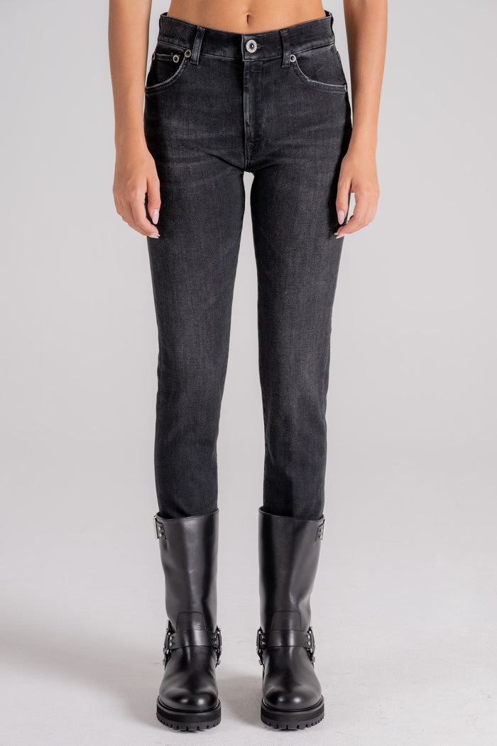 Dondup Jeans Daila in Cotone/Modal/Poliestere Nero con Bottone Gioiello