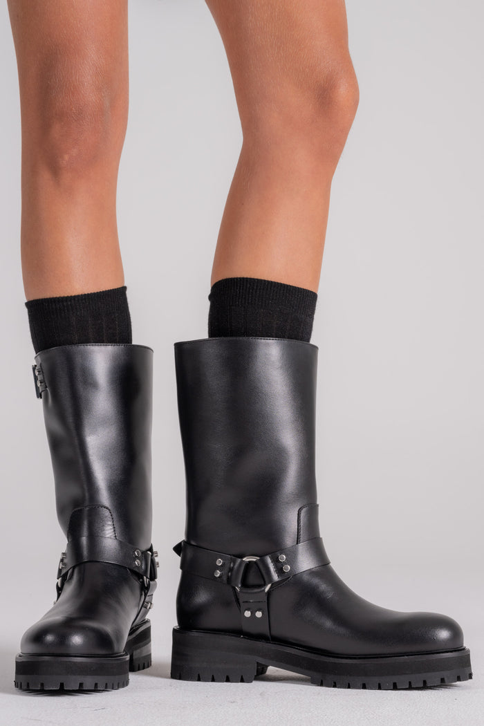  Dondup Black Leather Biker Boot Nero Donna - 5