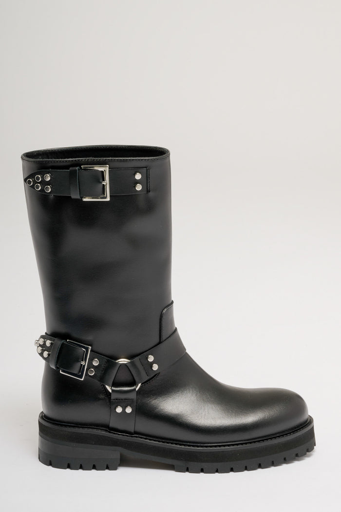 Dondup Black Leather Biker Boot