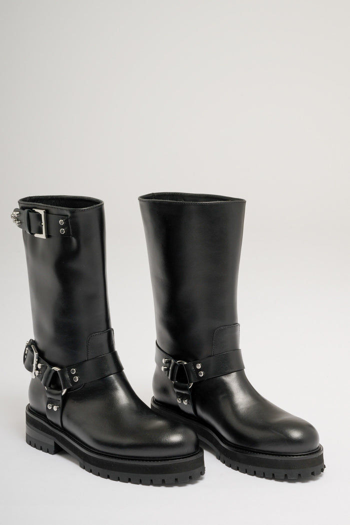  Dondup Black Leather Biker Boot Nero Donna - 3