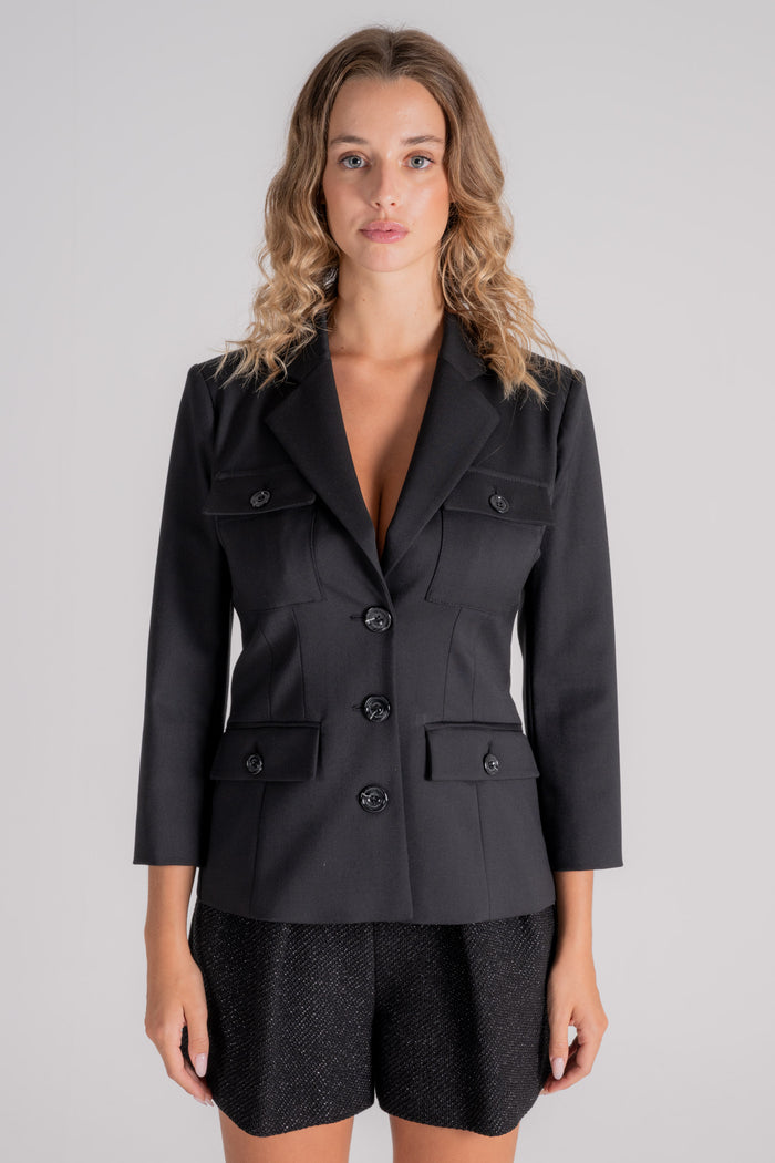 Elisabetta Franchi Jacket 54% Polyester 44% Virgin Wool 2% Elastane Black