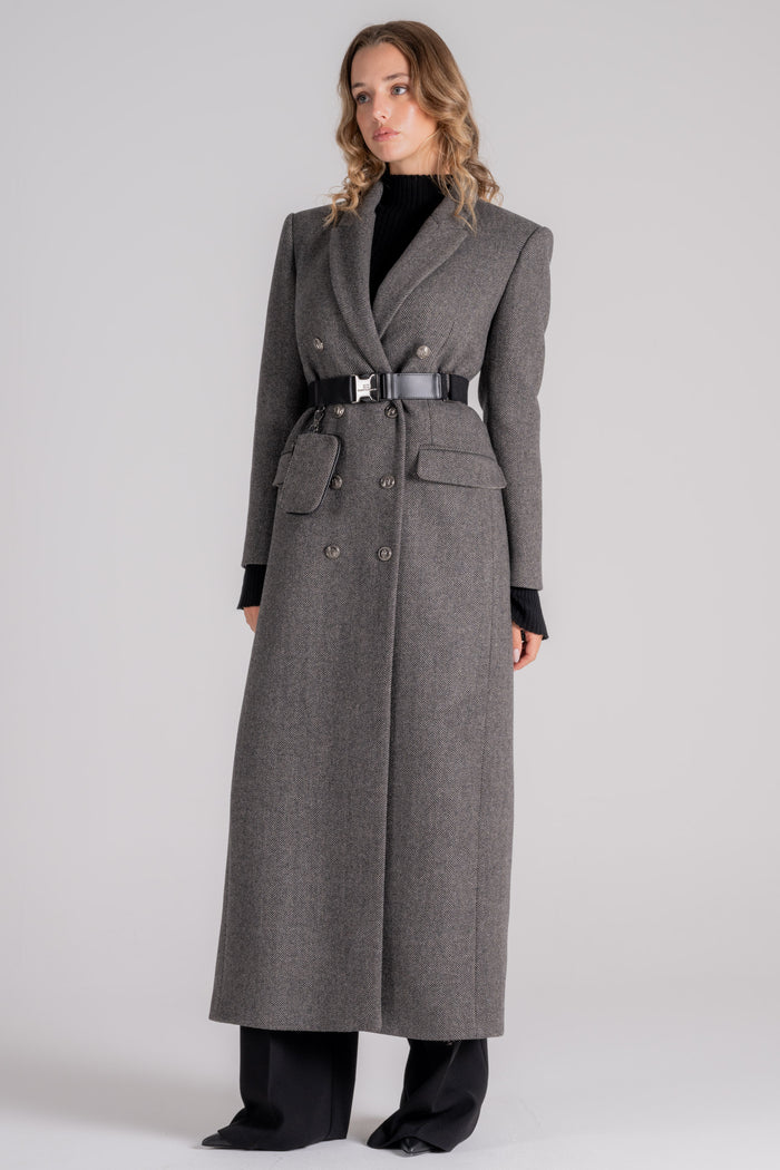 Elisabetta Franchi Grey Coat in Cotton/Polyamide