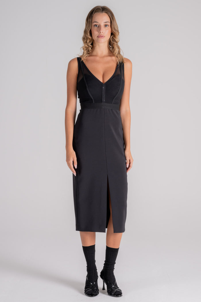 Elisabetta Franchi Black Polyester/Elastane Midi Dress