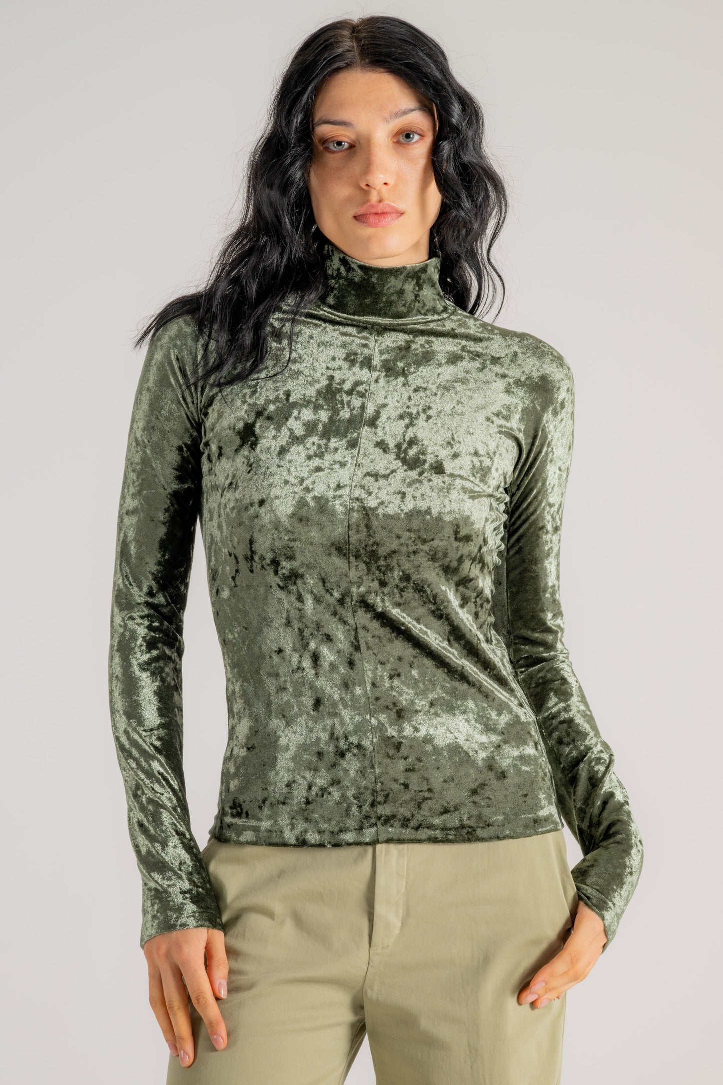  Forte_forte Forte Forte Iridescent Stretch Velvet Turtleneck T-shirt Verde Verde Donna - 1