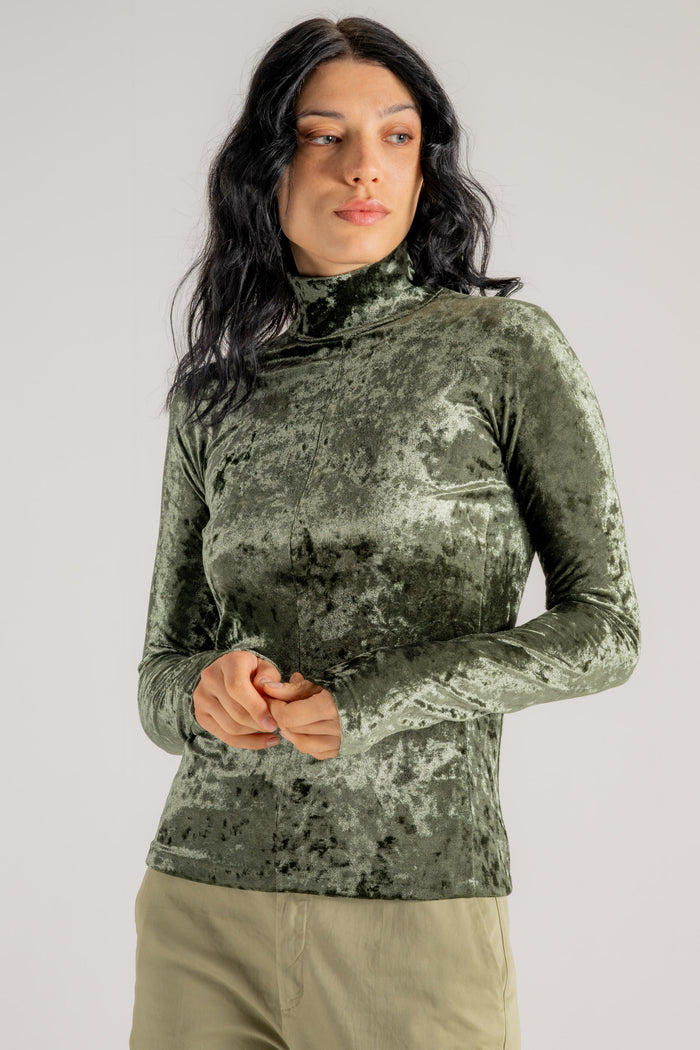 Forte Forte Iridescent Stretch Velvet Turtleneck T-shirt Verde Donna-2