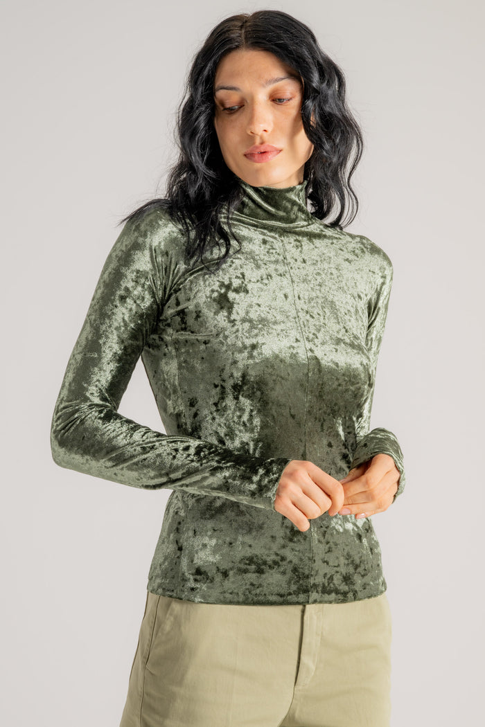  Forte_forte Forte Forte Iridescent Stretch Velvet Turtleneck T-shirt Verde Verde Donna - 3