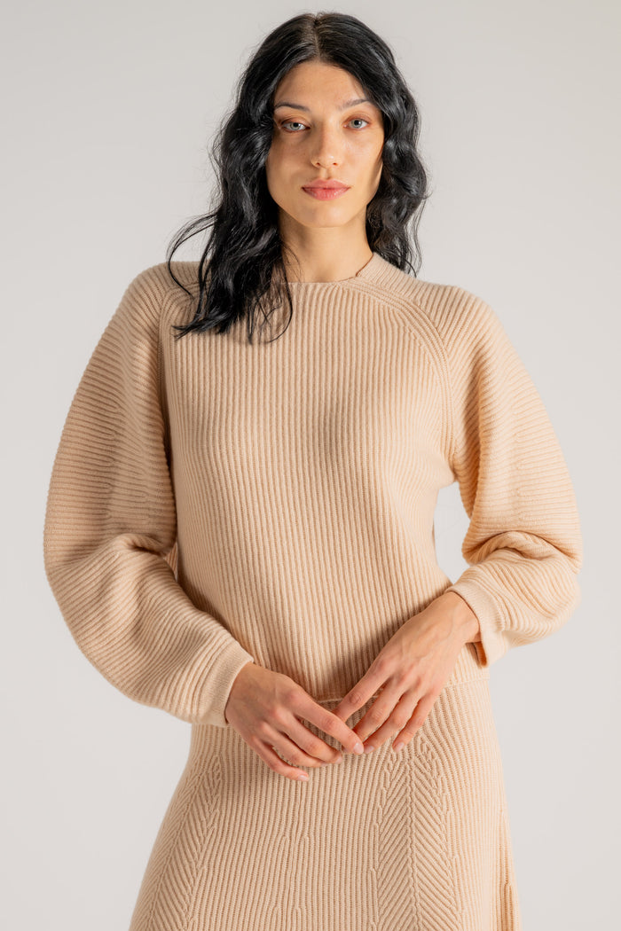 Forte Forte Cashmere Wool Ribbed Half Moon Sweater Beige Donna