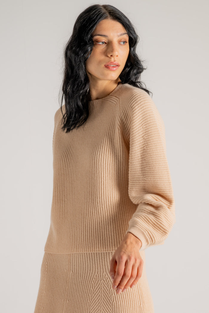 Forte Forte Cashmere Wool Ribbed Half Moon Sweater Beige Donna-2