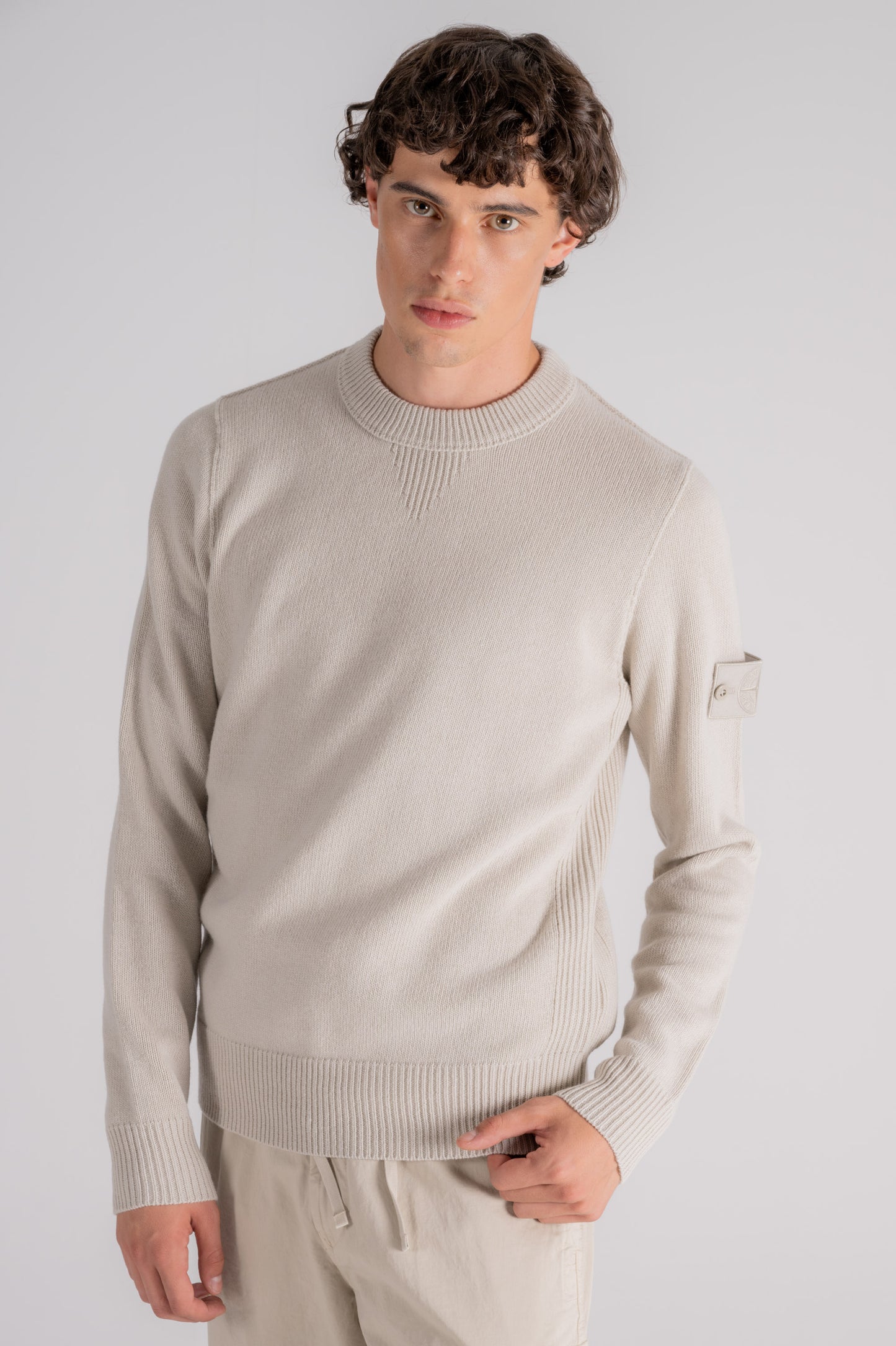  Stone Island Ghost Knit Wool Sweater Beige Beige Uomo - 2