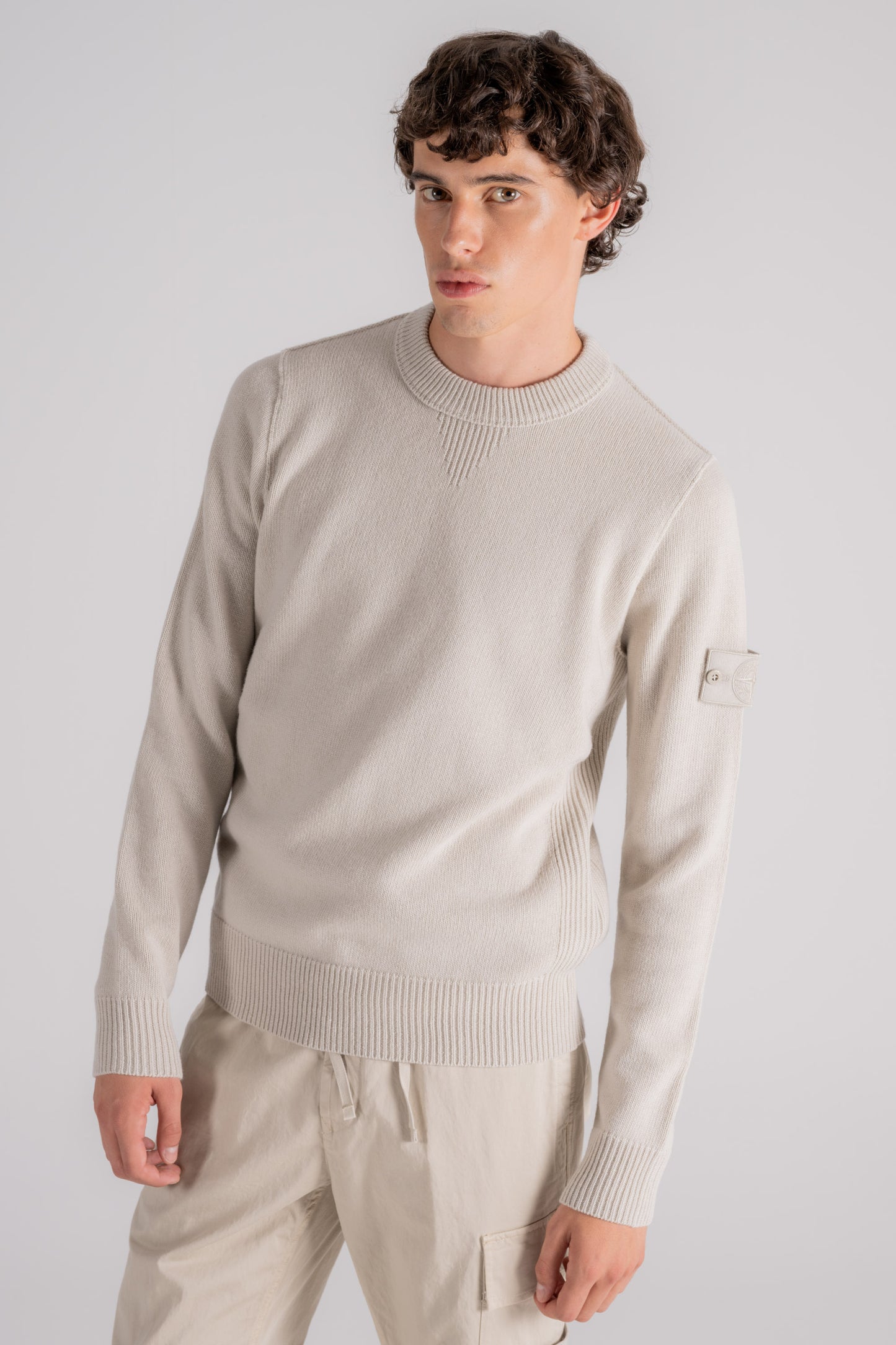  Stone Island Ghost Knit Wool Sweater Beige Beige Uomo - 3