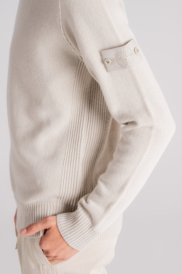  Stone Island Ghost Knit Wool Sweater Beige Beige Uomo - 5