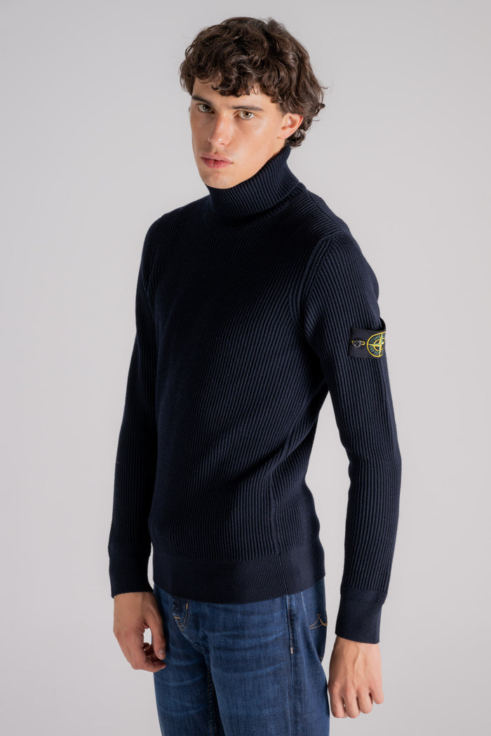  Stone Island Virgin Wool Blue Sweater Blu Uomo - 4