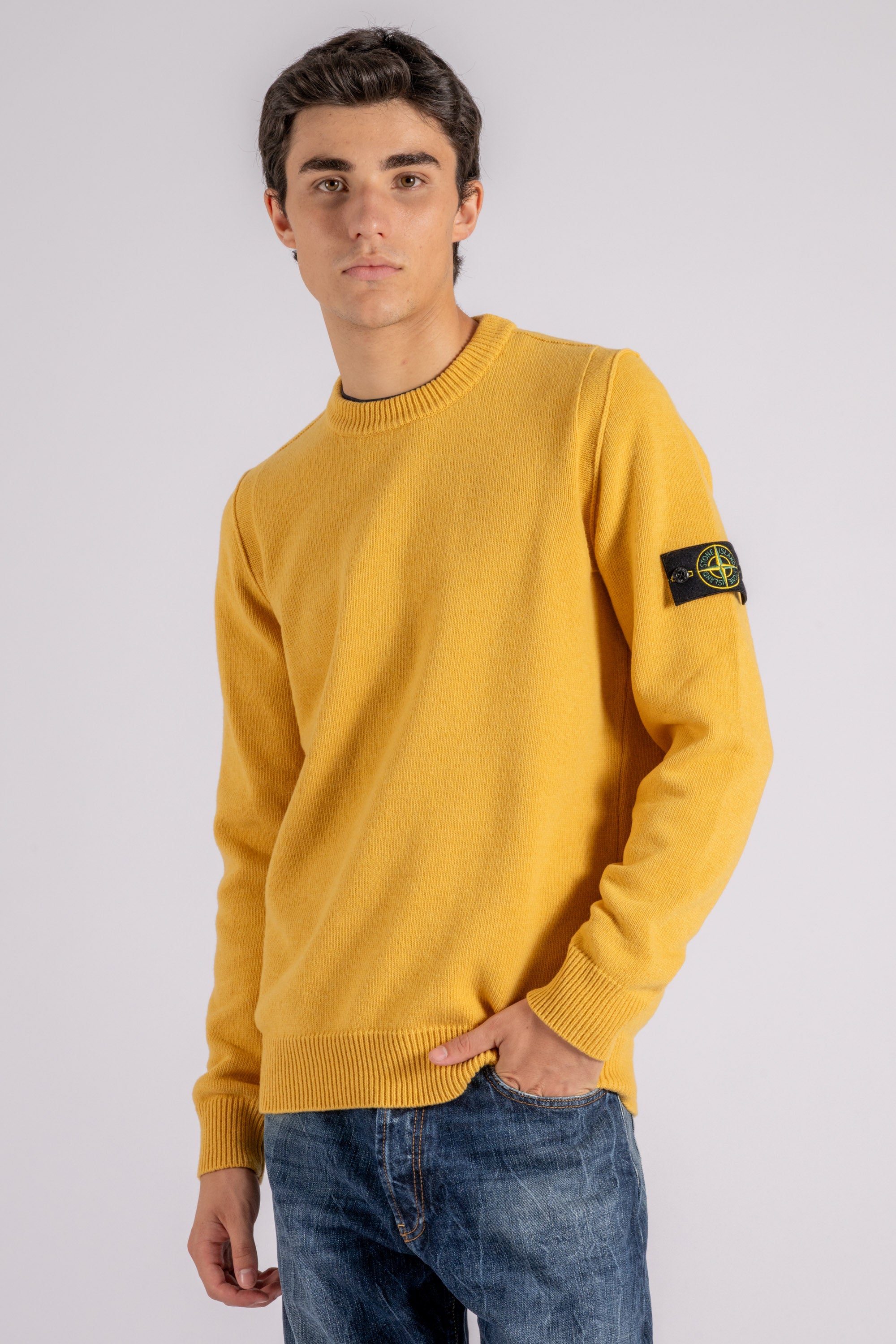 Stone Island Crew Neck Sweater Wool polyamide Yellow Ochre Uomo