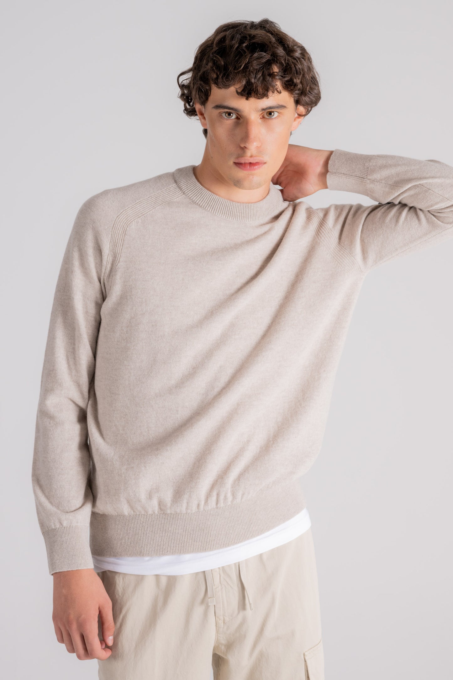  Stone Island Crewneck Sweater 100% Virgin Wool Grey Beige Uomo - 1