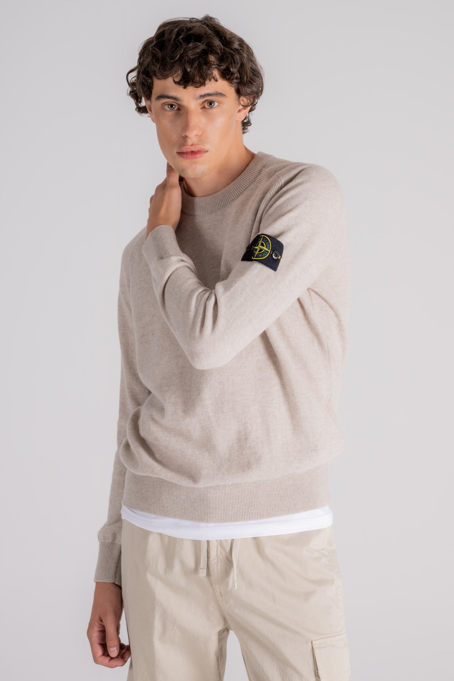  Stone Island Crewneck Sweater 100% Virgin Wool Grey Beige Uomo - 2