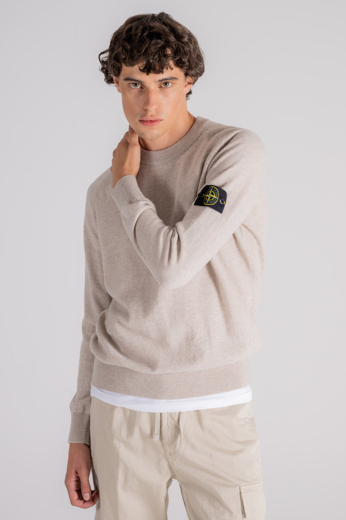  Stone Island Crewneck Sweater 100% Virgin Wool Grey Beige Uomo - 3